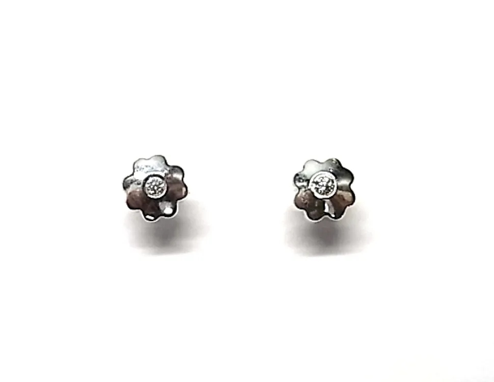 Pendientes De Plata Para Bebe Flor Con Circonita