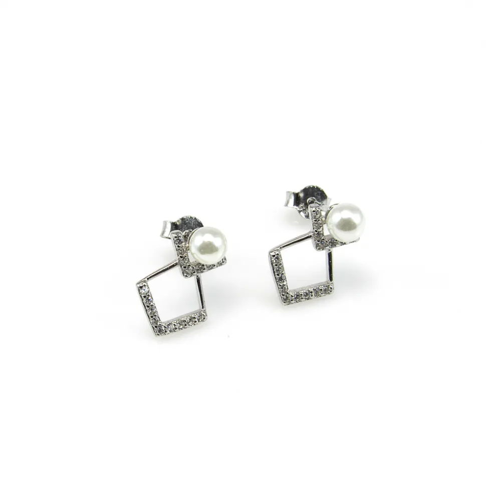 Pendientes De Plata Rodiada Con Perlas Y Circonitas
