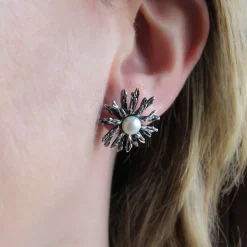 Pendientes De Plata Vieja Margarita Con Perlas