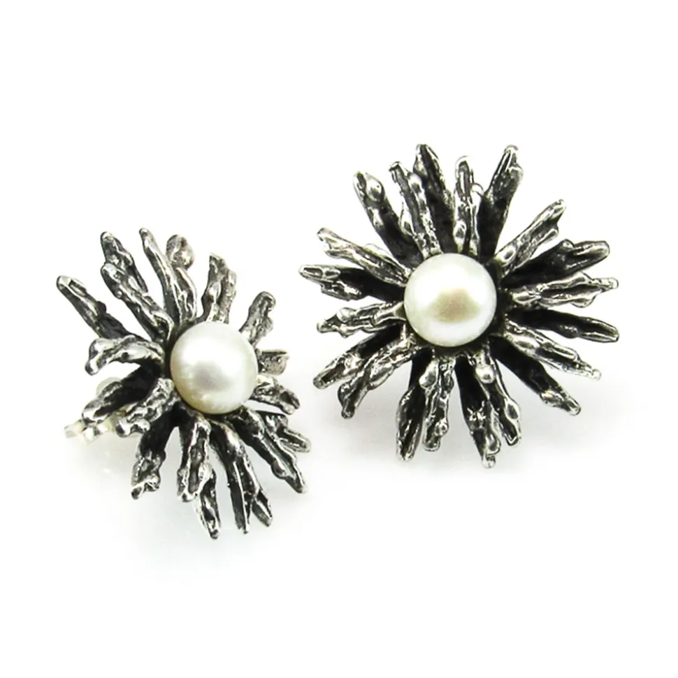 Pendientes De Plata Vieja Margarita Con Perlas