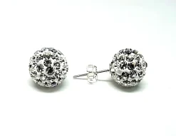 Pendientes De Plata Y Cristal Blanco 10 Mm.
