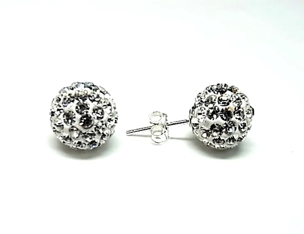 Pendientes De Plata Y Cristal Blanco 10 Mm.