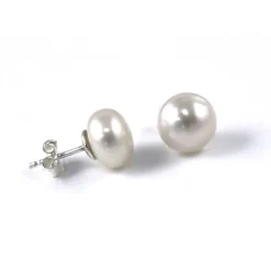 Pendientes De Plata Y Perla Boton 10 Mm.