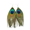 Creatulote Pendientes de pluma de pavo real - 1 par