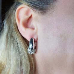 Online Pendientes En Plata De Ley Con Bola De Cristal Blanco 12 Mm.