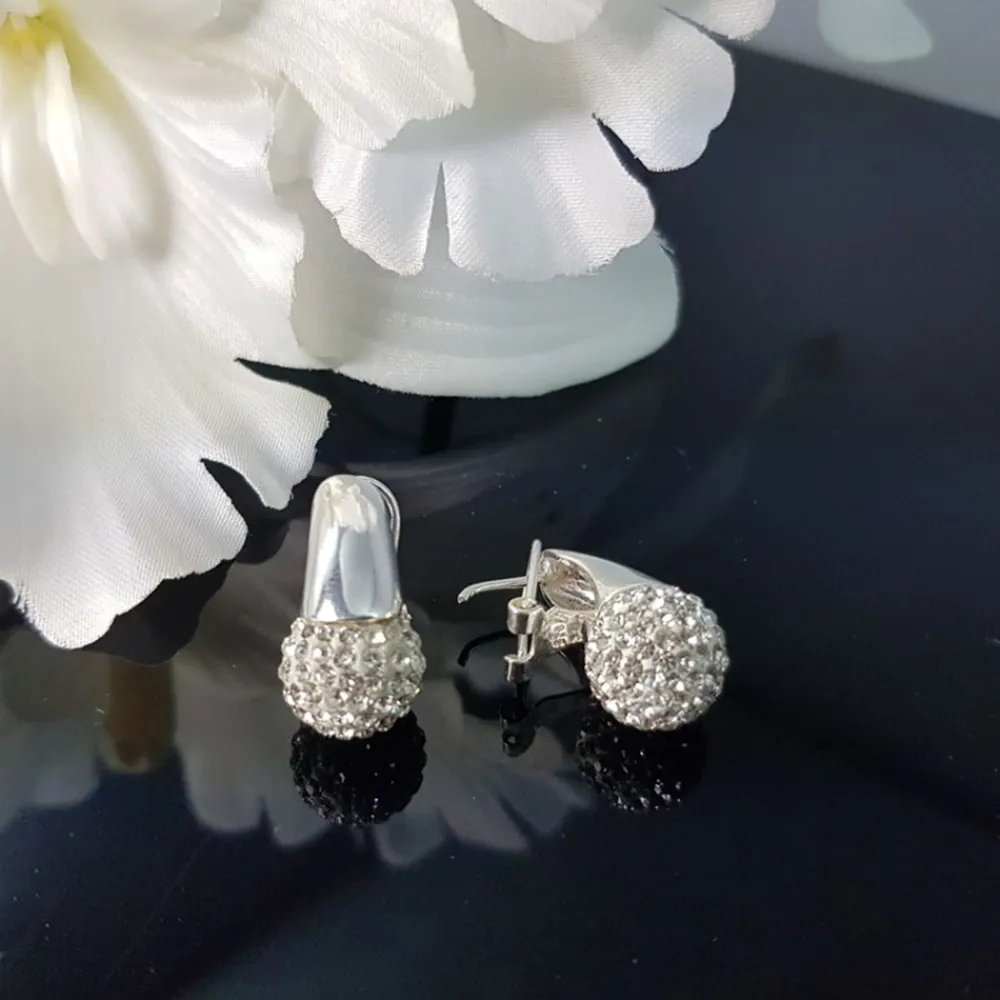 Online Pendientes En Plata De Ley Con Bola De Cristal Blanco 12 Mm.