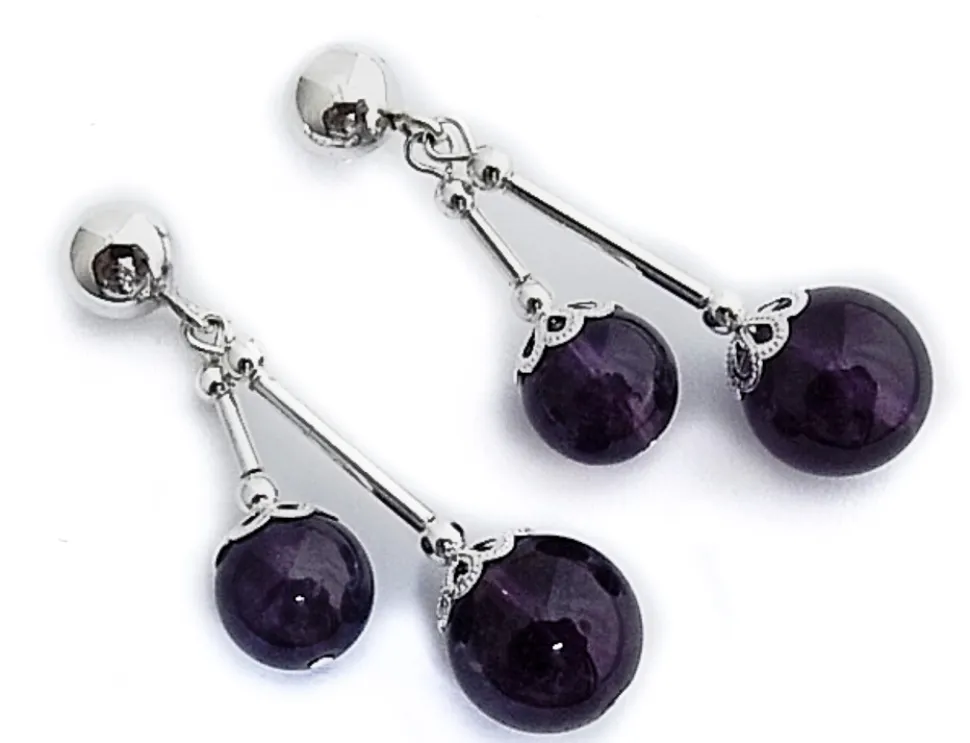 Pendientes En Plata De Ley Con Doble Bola Amatista