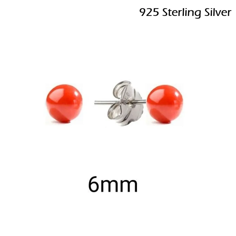 Pendientes En Plata De Ley Y Bolita 5 Mm. Color Coral