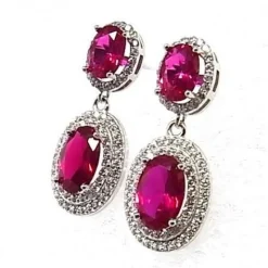 Pendientes En Plata Rodiada Con Circonitas Rosas Y Blancas