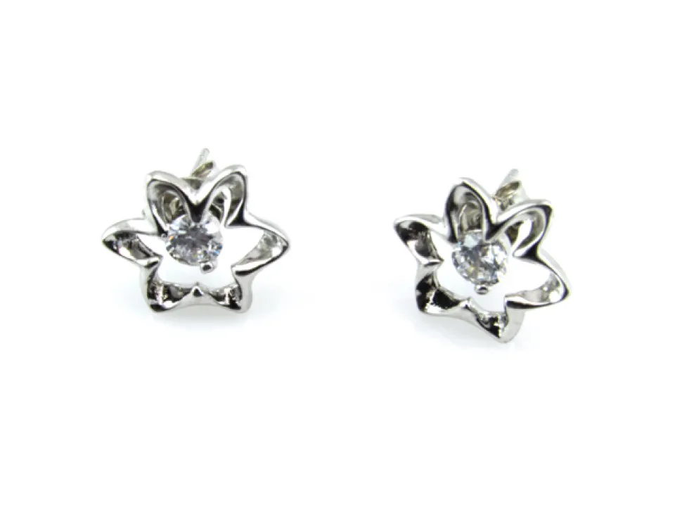 Pendientes Flores De Plata Rodiada Con Circonitas Blancas