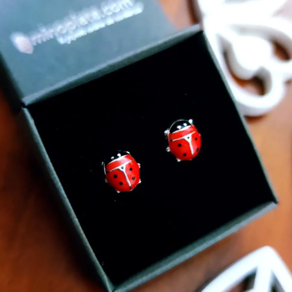 Pendientes Infantiles De Plata De Ley Con Mariquitas