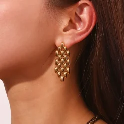 Eriety Jewels Pendientes largos acero inoxidable y baño de oro 18 kilates - Diseño eslabones de cadena