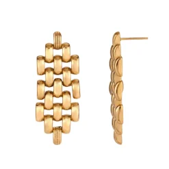 Eriety Jewels Pendientes largos acero inoxidable y baño de oro 18 kilates - Diseño eslabones de cadena