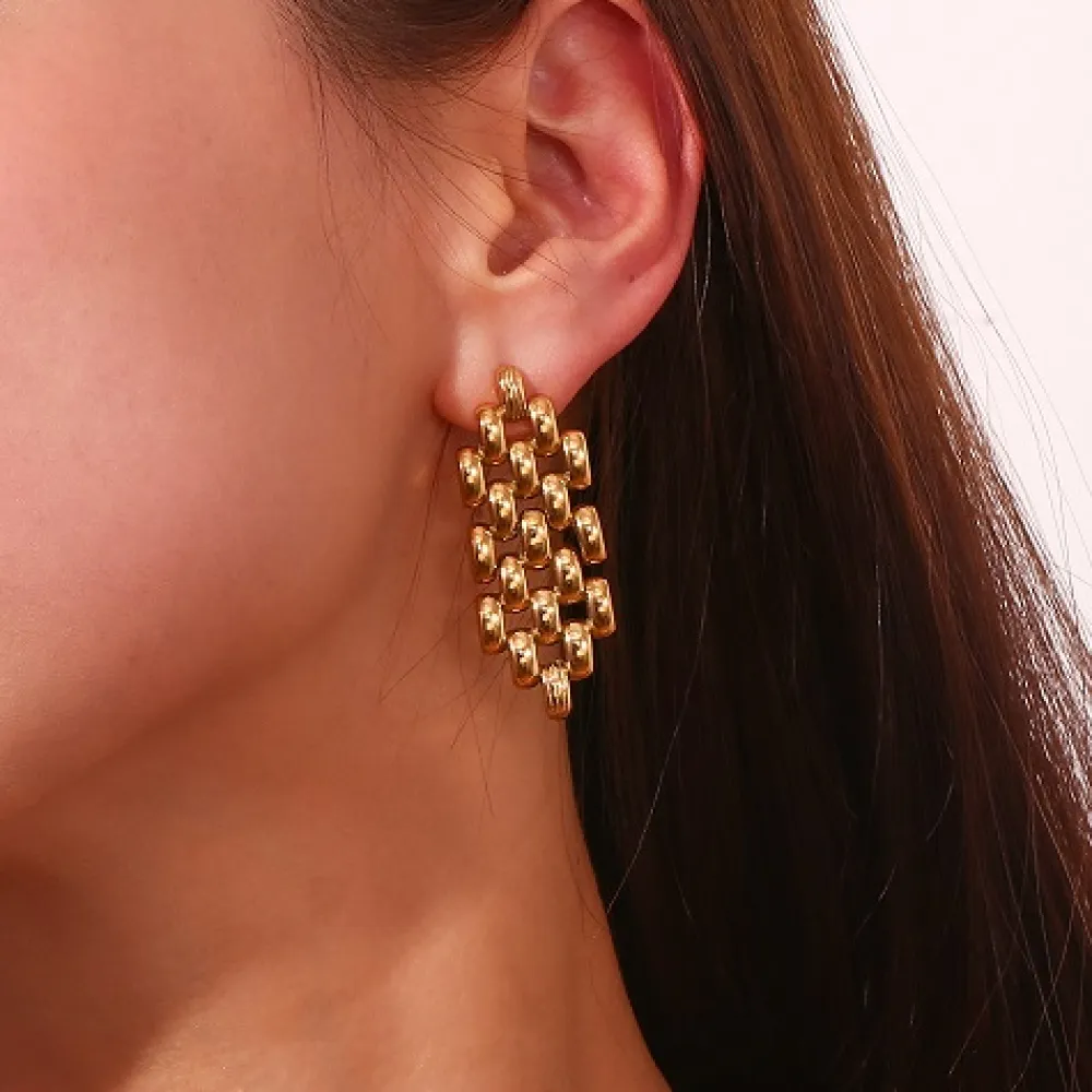 Eriety Jewels Pendientes largos acero inoxidable y baño de oro 18 kilates - Diseño eslabones de cadena