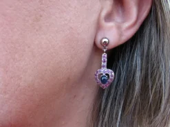 Pendientes Largos Corazón De Plata Y Piedras
