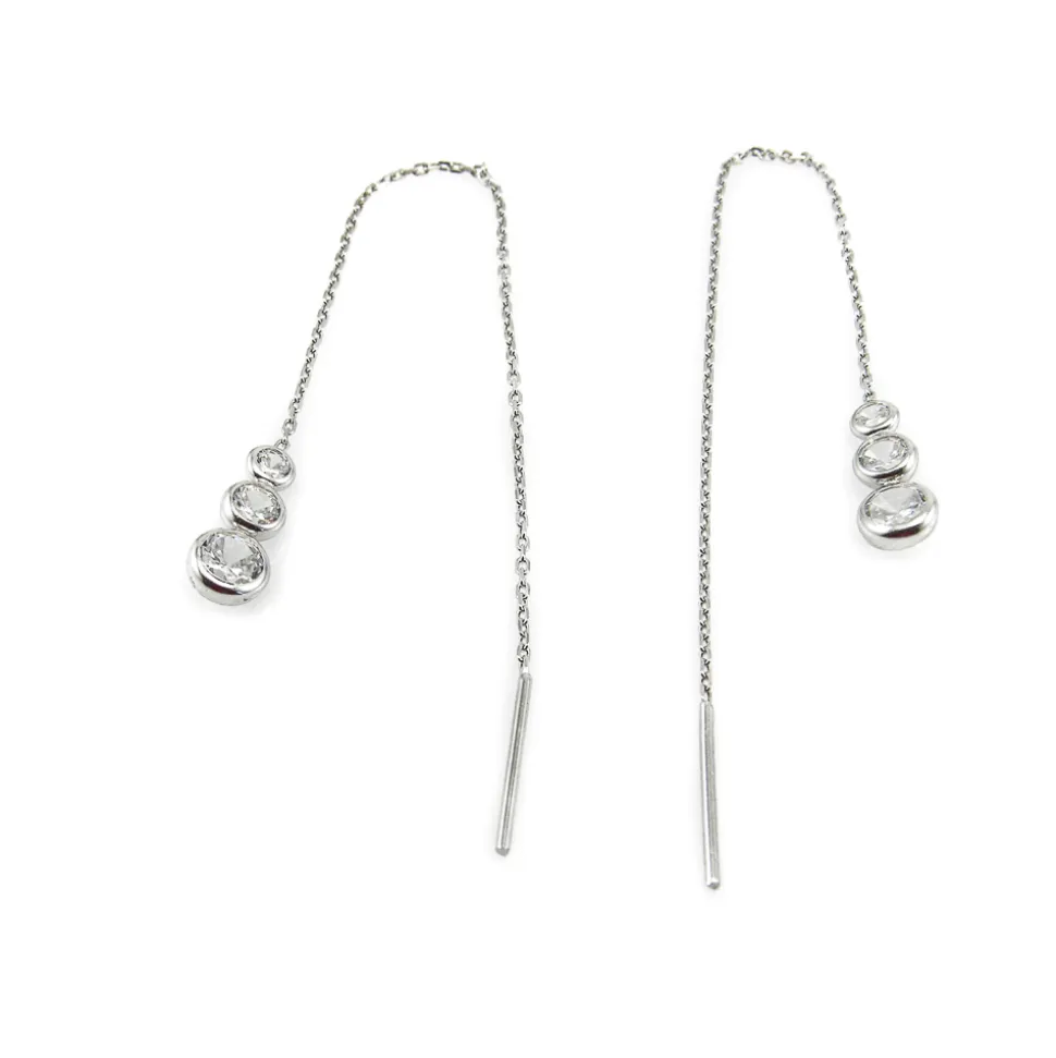 Pendientes Largos De Plata Con Circonitas