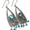 Sale Pendientes Largos En Plata De Ley Y Turquesa