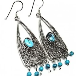 Sale Pendientes Largos En Plata De Ley Y Turquesa