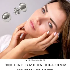Best Pendientes Media Bola De Plata 10 Mm.