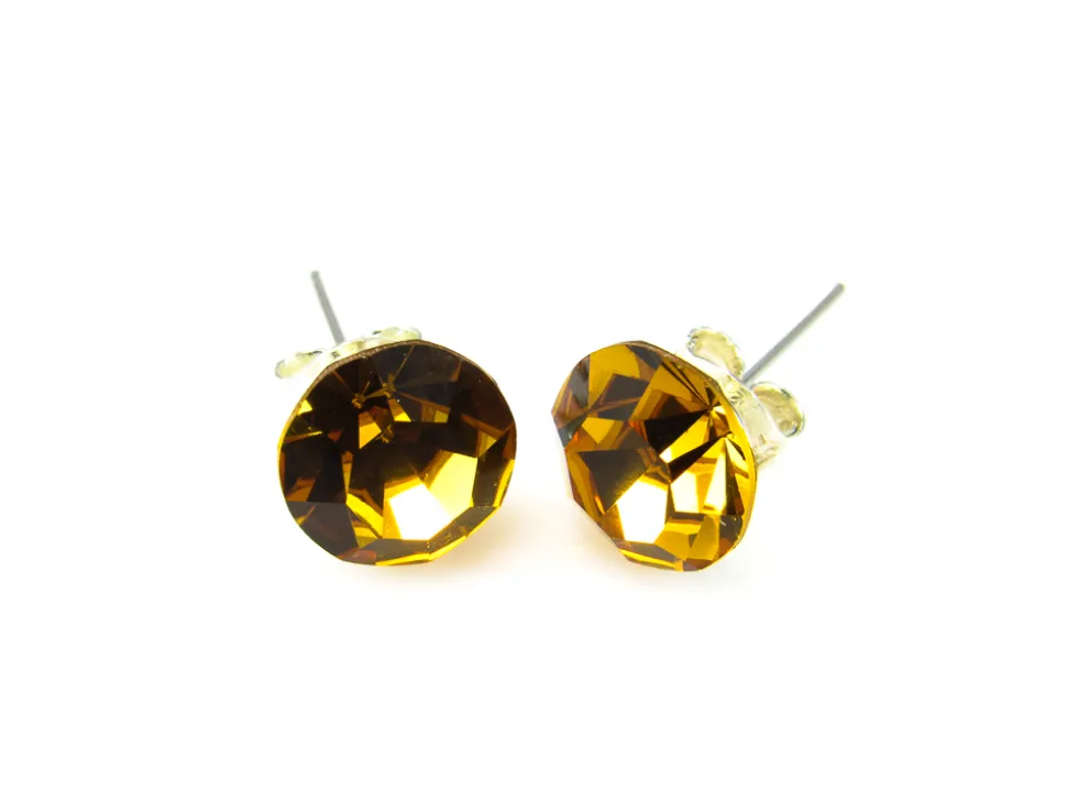 Pendientes Mujer De Plata Y Cristal Swarovski Dorado 8 Mm.