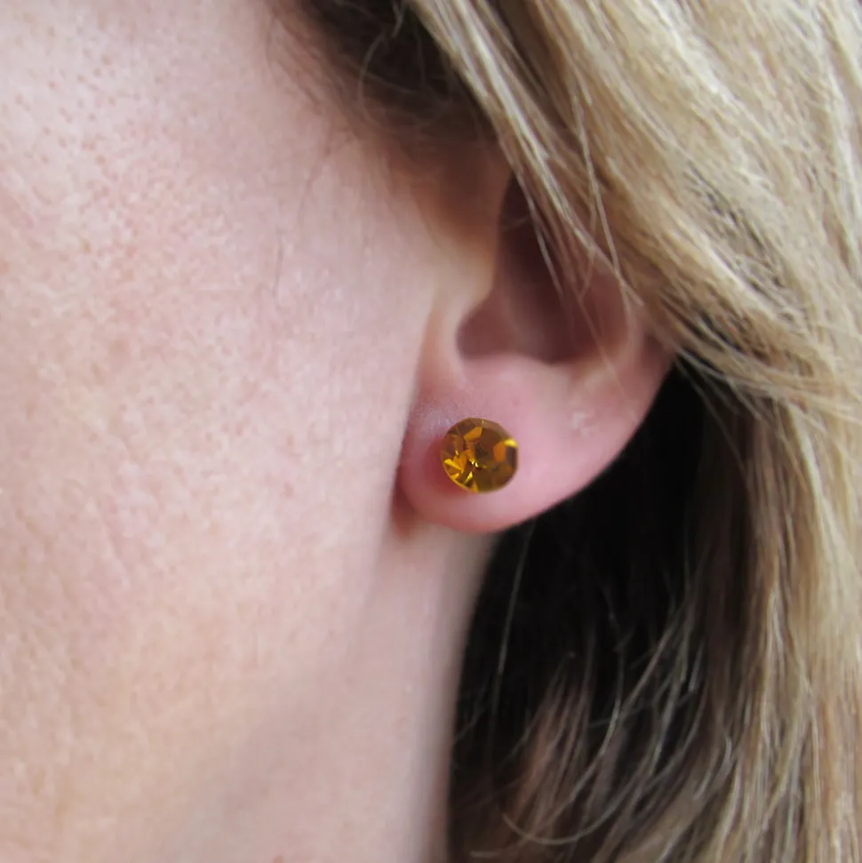 Pendientes Mujer De Plata Y Cristal Swarovski Dorado 8 Mm.