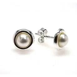 Discount Pendientes Perla Con Filo De Plata De Ley