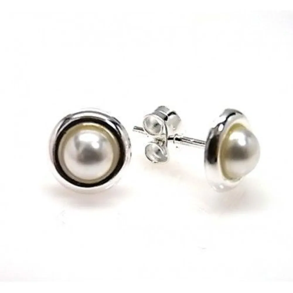 Discount Pendientes Perla Con Filo De Plata De Ley