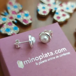 Discount Pendientes Perla Con Filo De Plata De Ley