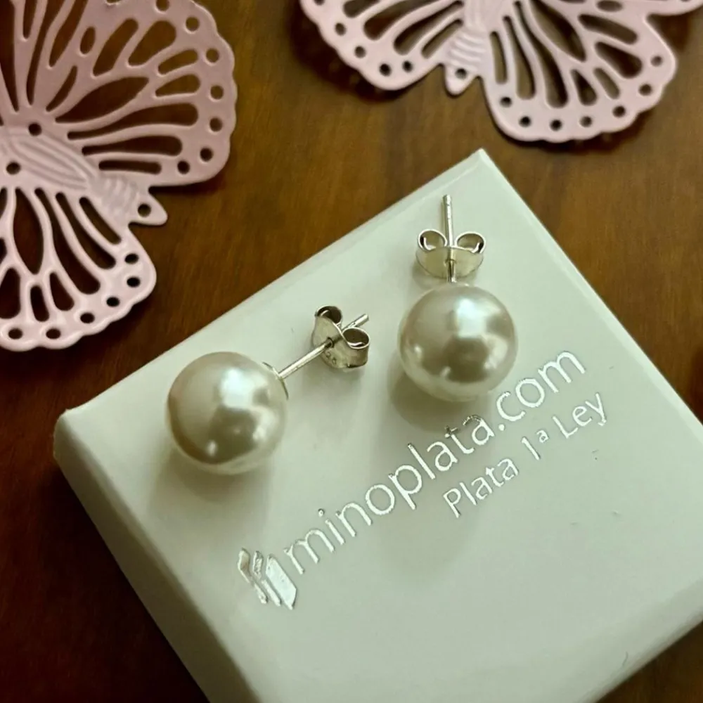Outlet Pendientes Perla 10 Mm. En Plata De Ley