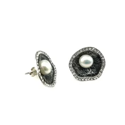 Pendientes Plata De Ley En Rutenio Negro Con Perlas Y Circonitas