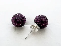 Pendientes Plata De Ley Y Cristal De Colores 10 Mm. Berenjena