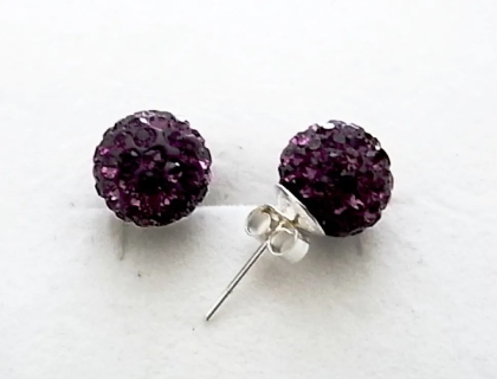 Pendientes Plata De Ley Y Cristal De Colores 10 Mm. Berenjena