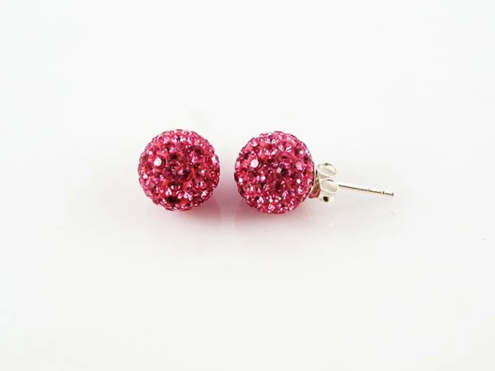 Outlet Pendientes Plata De Ley Y Cristal De Colores 10 Mm. Rosa