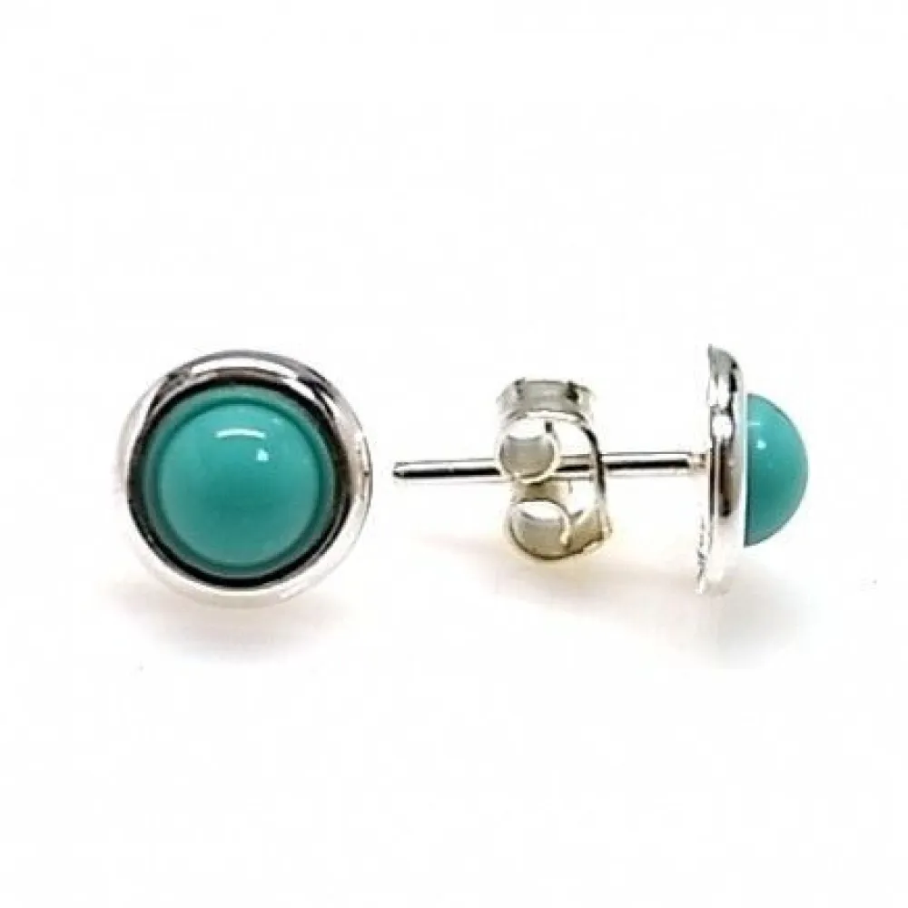 Outlet Pendientes Turquesa Bola Con Aro De Plata De Ley 5 Mm.