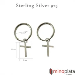 Clearance Pendientes Unisex De Aro Con Cruz Colgante De Plata 11 Mm.