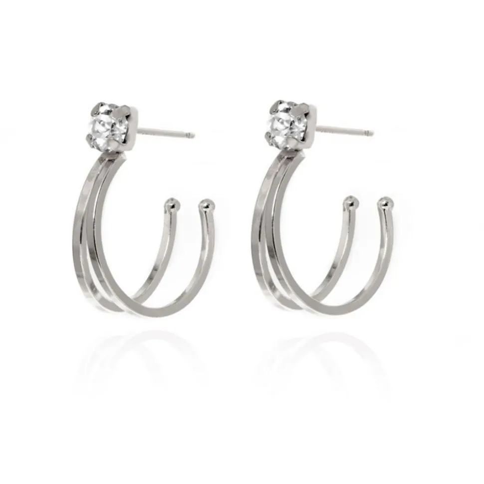 Pendientes Victoria Cruz Doble Aro De Plata Y Cristal Swarovski