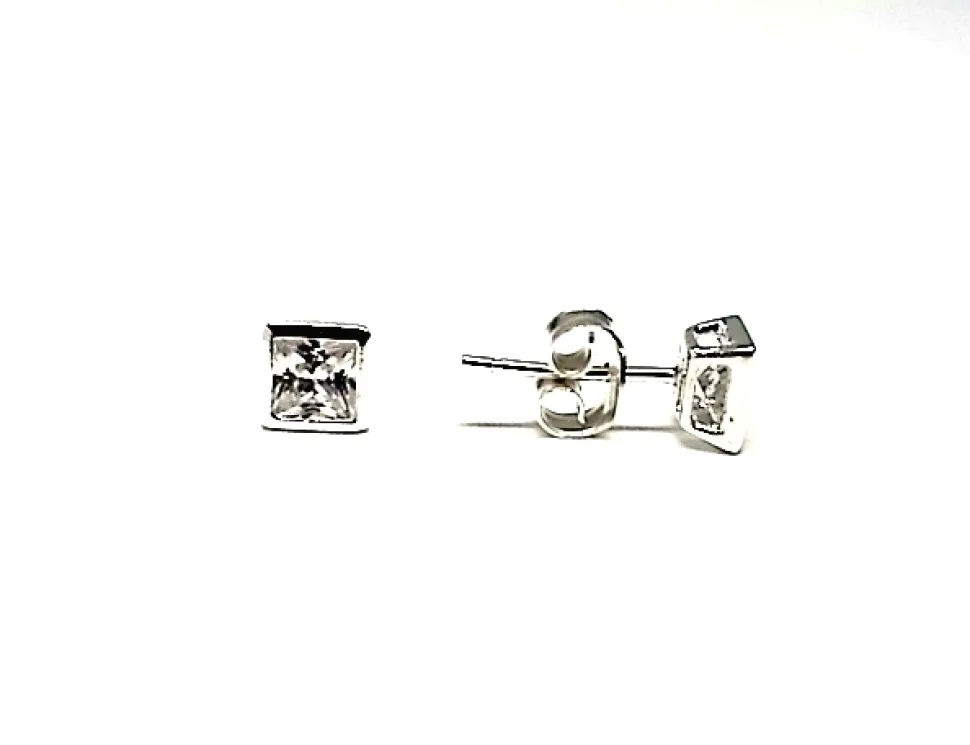 Pendientes 4X4 Cuadrados De Plata De Ley Con Circonitas