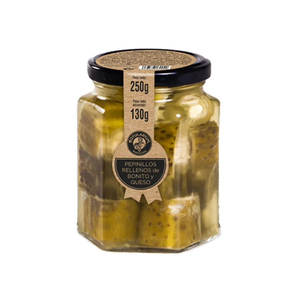 Pepinillos rellenos de bonito y queso. Pack de 2 tarros de 250 g