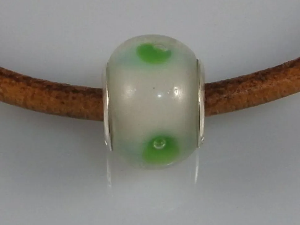 Pieza De Cristal De Murano Blanco, Verde Y Plata De Ley