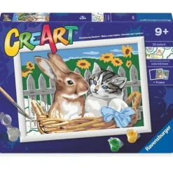 Pintar por números Gato y Conejo en cesta CreArt Serie D - Ravensburger