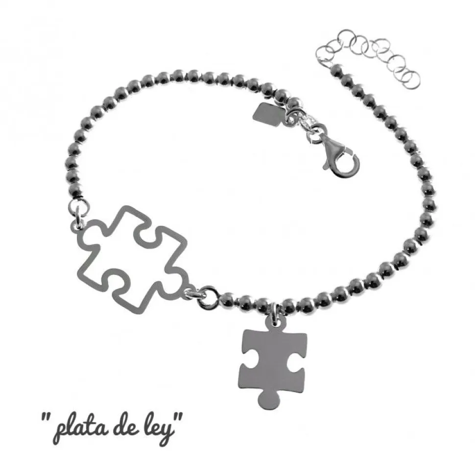 Pulsera Bolas Con Piezas De Puzzle En Plata De Ley