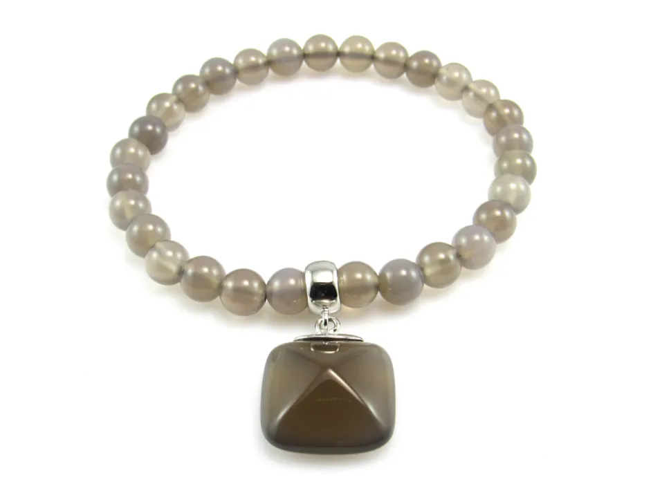 Pulsera Bolas 6 Mm De Agatha Gris Y Plata De Ley Rodiada