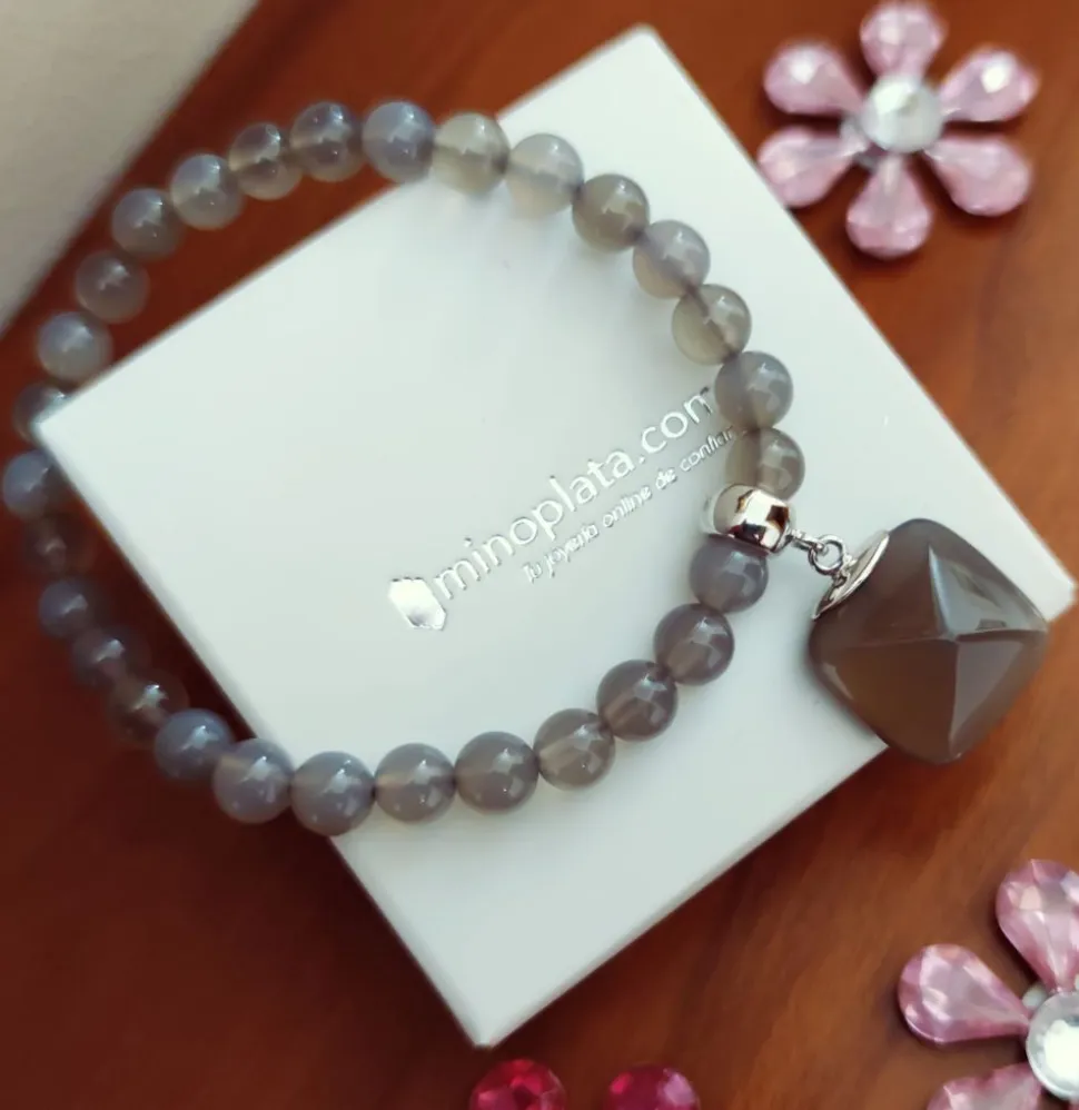 Pulsera Bolas 6 Mm De Agatha Gris Y Plata De Ley Rodiada