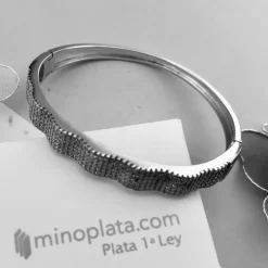 New Pulsera Brazalete De Fiesta En Plata Rodiada Con Circonitas