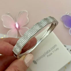 New Pulsera Brazalete De Fiesta En Plata Rodiada Con Circonitas