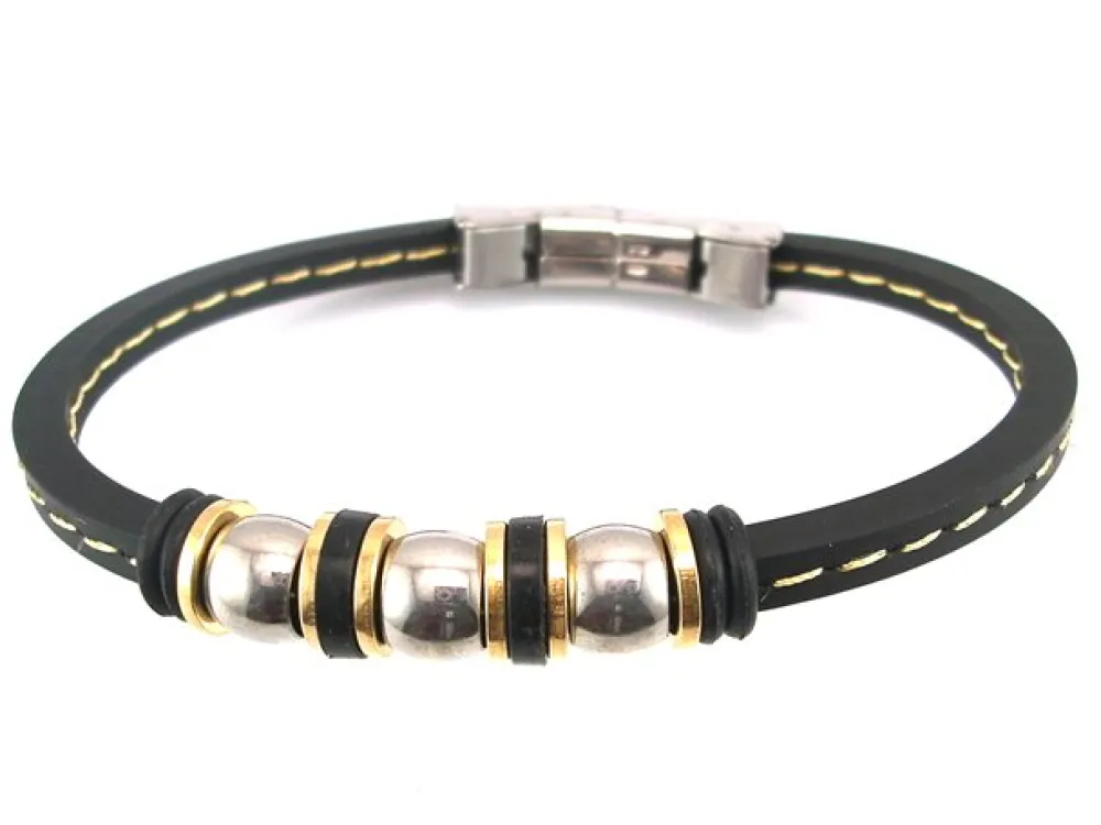 Best Pulsera Caucho Pespunteado Y Abalorios De Acero