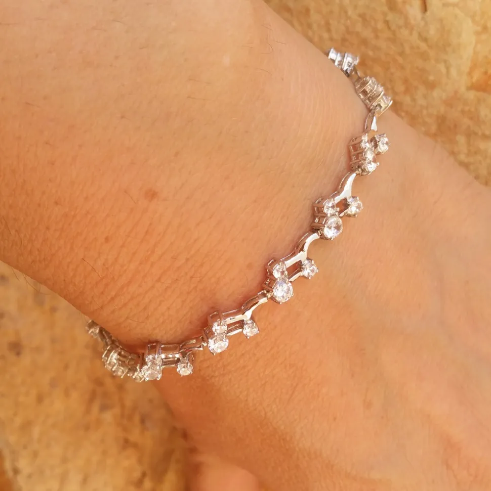 Pulsera Chica De Plata Rodiada Y Circonitas Blancas
