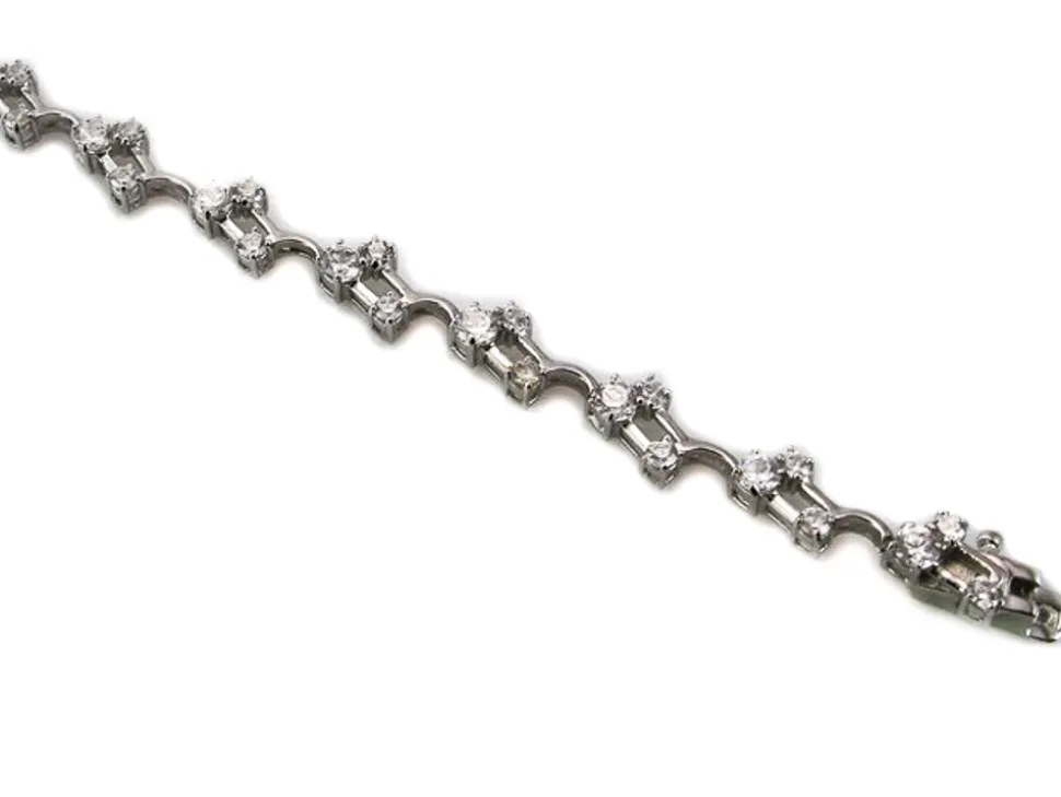 Pulsera Chica De Plata Rodiada Y Circonitas Blancas