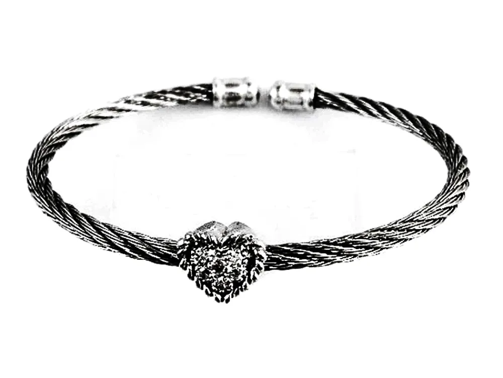 New Pulsera Chica En Acero Con Corazón De Plata Y Circonitas