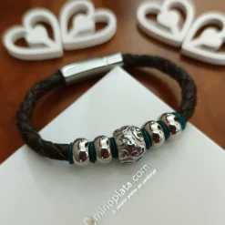 Pulsera Chico En Cuero Trenzado Y Acero Inoxidable